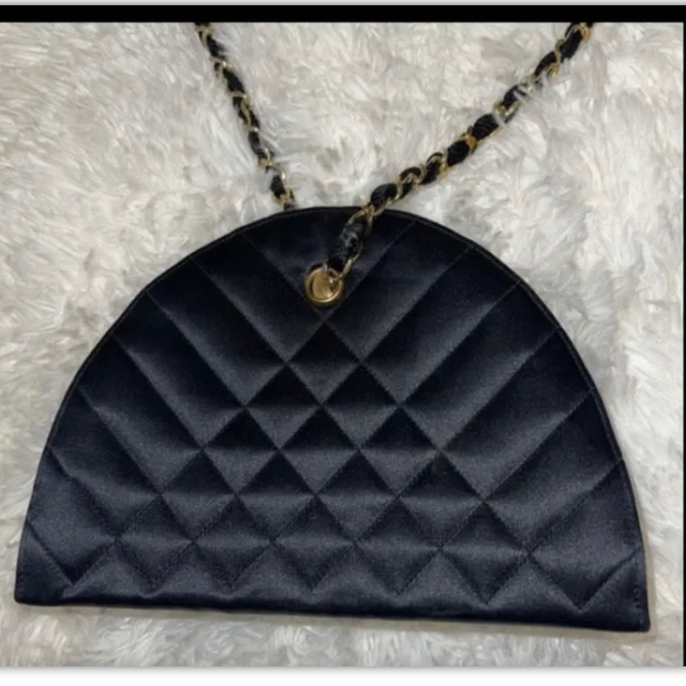 Auth. CHANEL 🌟 Satin Quilted Half Moon Handbag Purse Limited Edition Very Rare